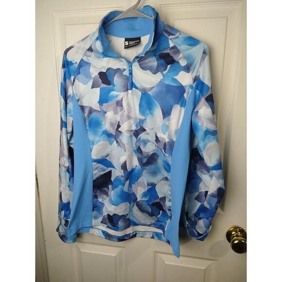 Mountain Force Woman 40/L Blue Floral 1/4 Zip Pullover Lightweight Track Hi Low - Picture 1 of 11